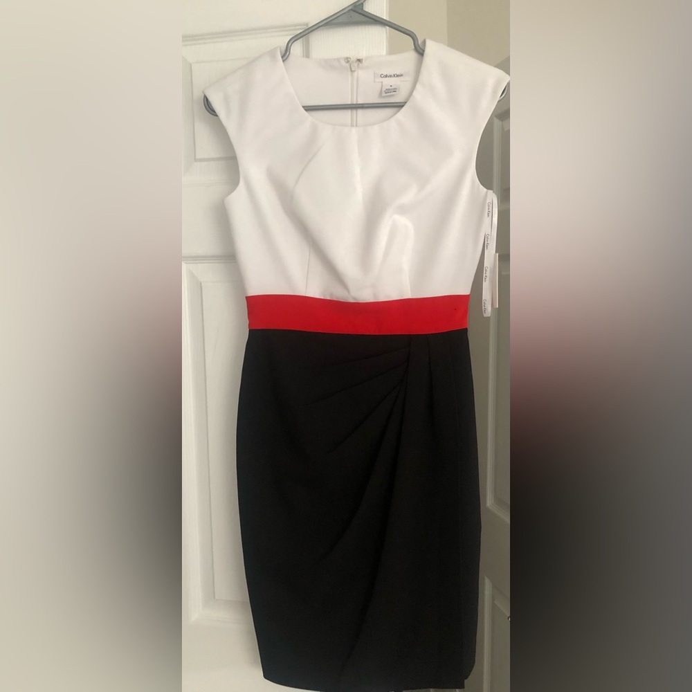 Calvin Klein White, Red & Black Colorblock Sheath Dress
